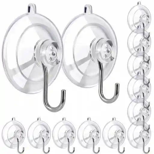 KORCCI Suction Cup Hooks 12-Pack — clear medium hooks with stainless steel, 10LB load capacity